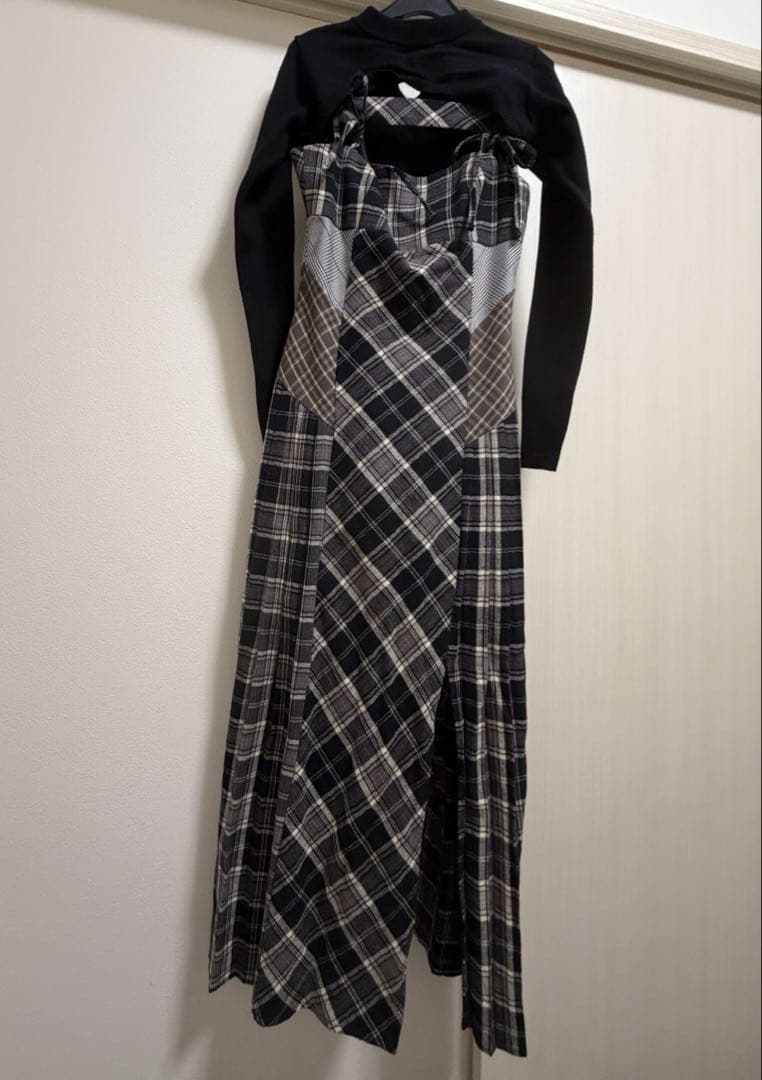 アンドマリー　nadia check long dress black