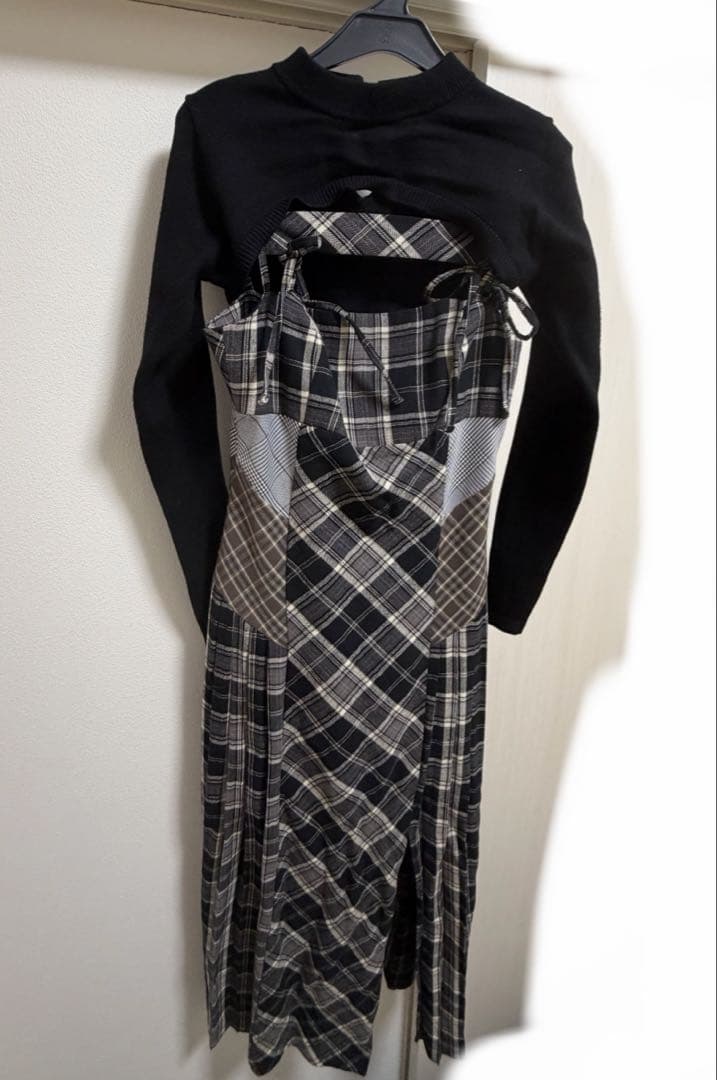 アンドマリー　nadia check long dress black