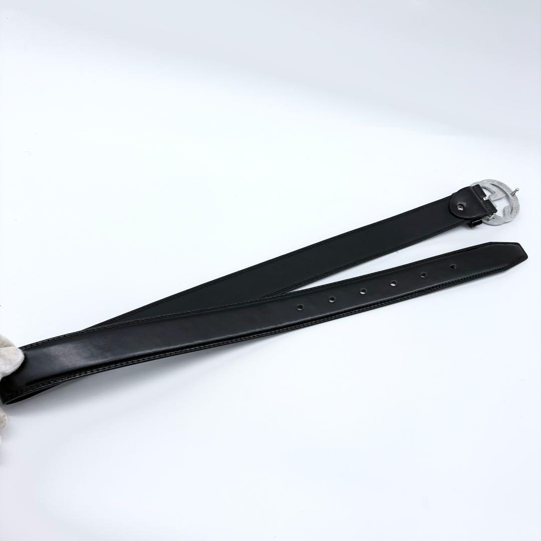 【美品】GUCCI　ベルト　インターロッキング　シルバー　ダブルG　ロゴベルト