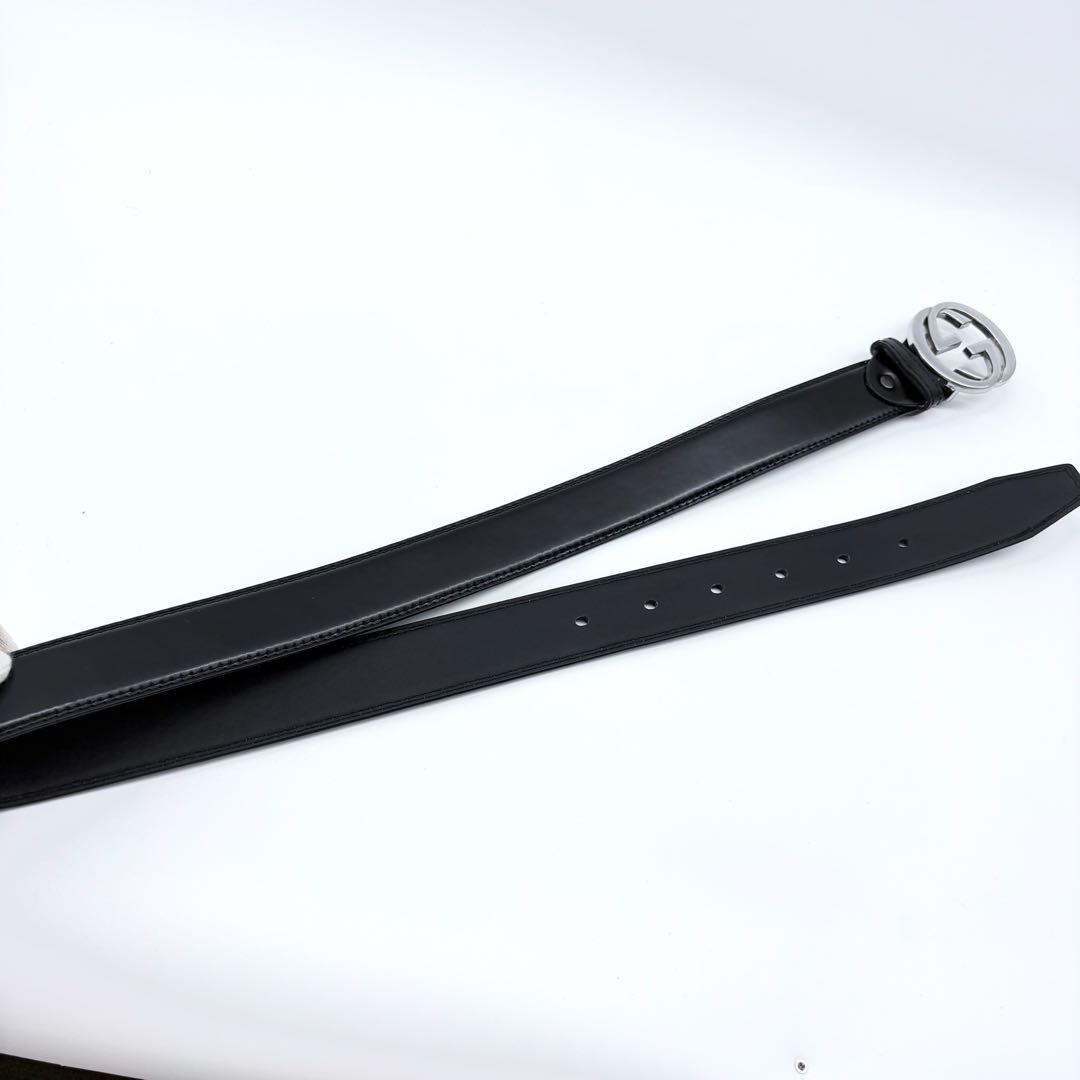 【美品】GUCCI　ベルト　インターロッキング　シルバー　ダブルG　ロゴベルト