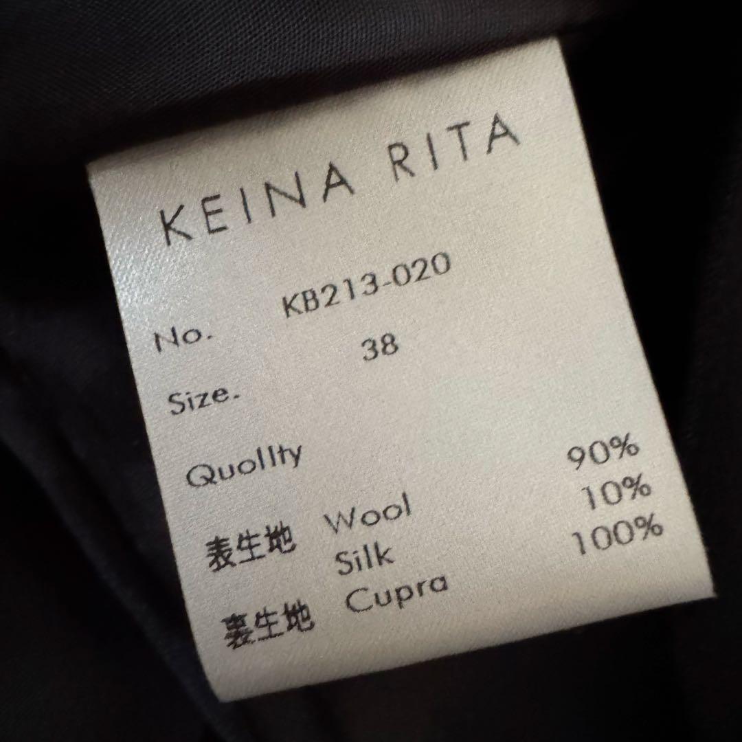 美品　KEINA RITA ブラウス　パフスリーブ　シルク混　ネイビー　38