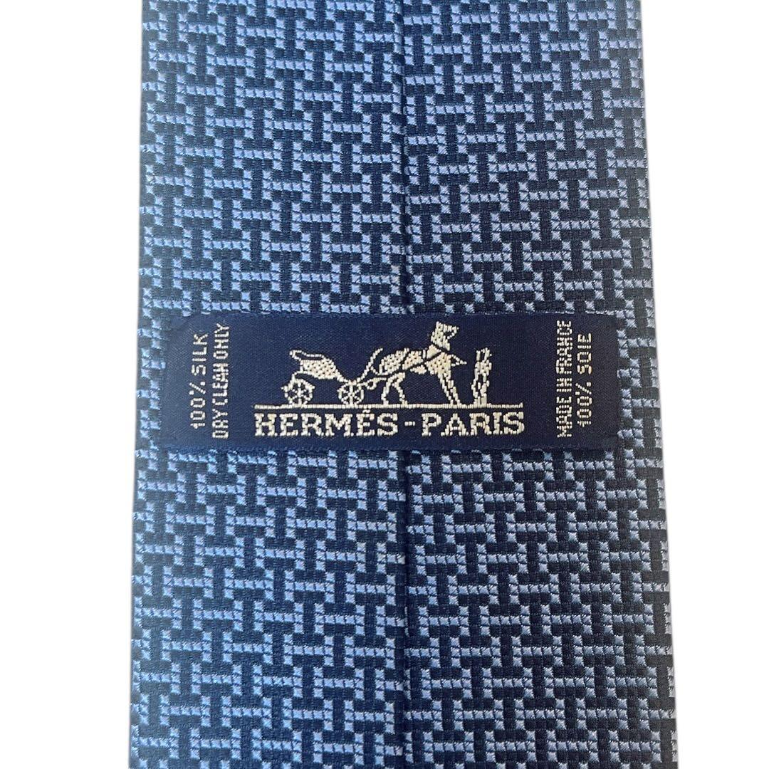 【美品★近年モデル】HERMES ネクタイ H柄 ジオメトリカル ネイビー