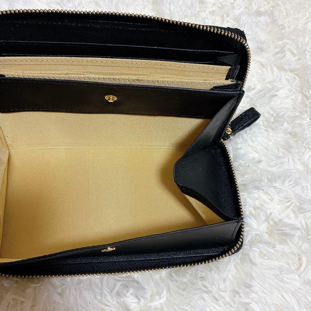 財布　パイソン　蛇革　長財布　本革　黒 ラウンドファスナー（ユニセックス対応）