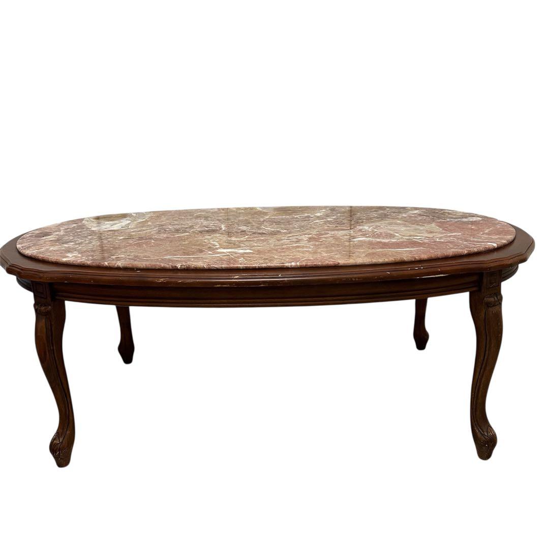 センターテーブル　木製　ロココ調　大理石天板　猫足　アンティーク