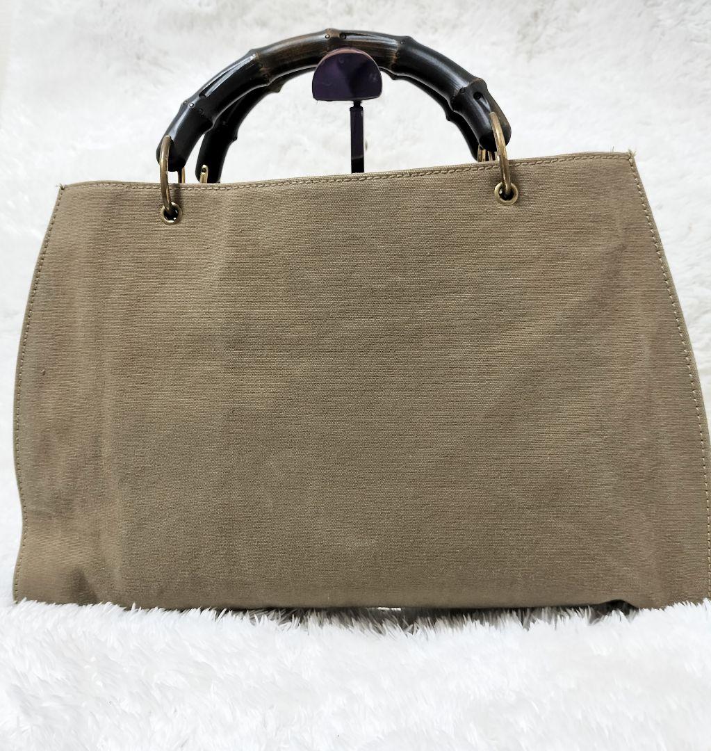 GUCCI グッチ バンブー キャンバス トートバッグ カーキベージュ 茶 黒