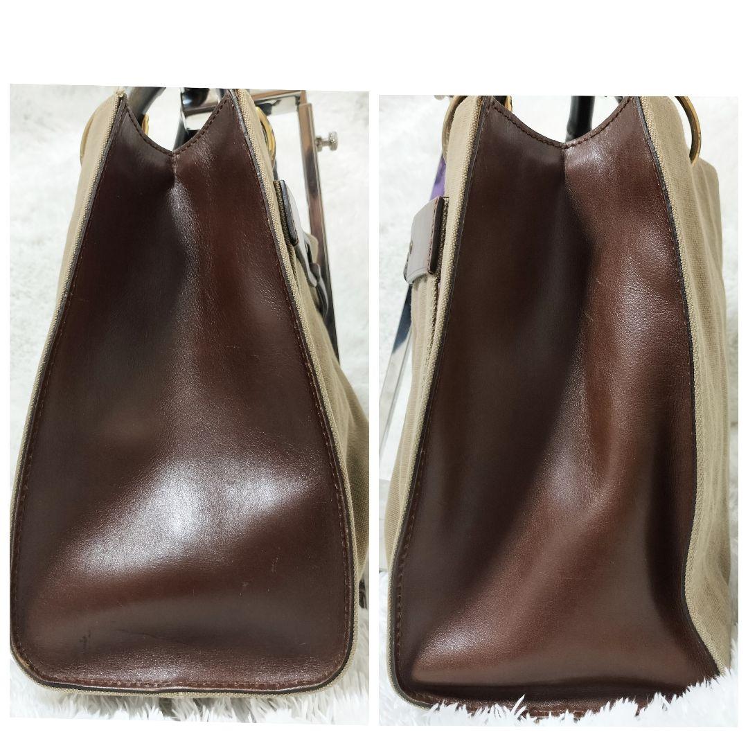 GUCCI グッチ バンブー キャンバス トートバッグ カーキベージュ 茶 黒