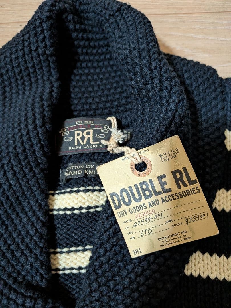 DOUBLE RL ネイビーアイボリー ストライプカーディガン 中古美品