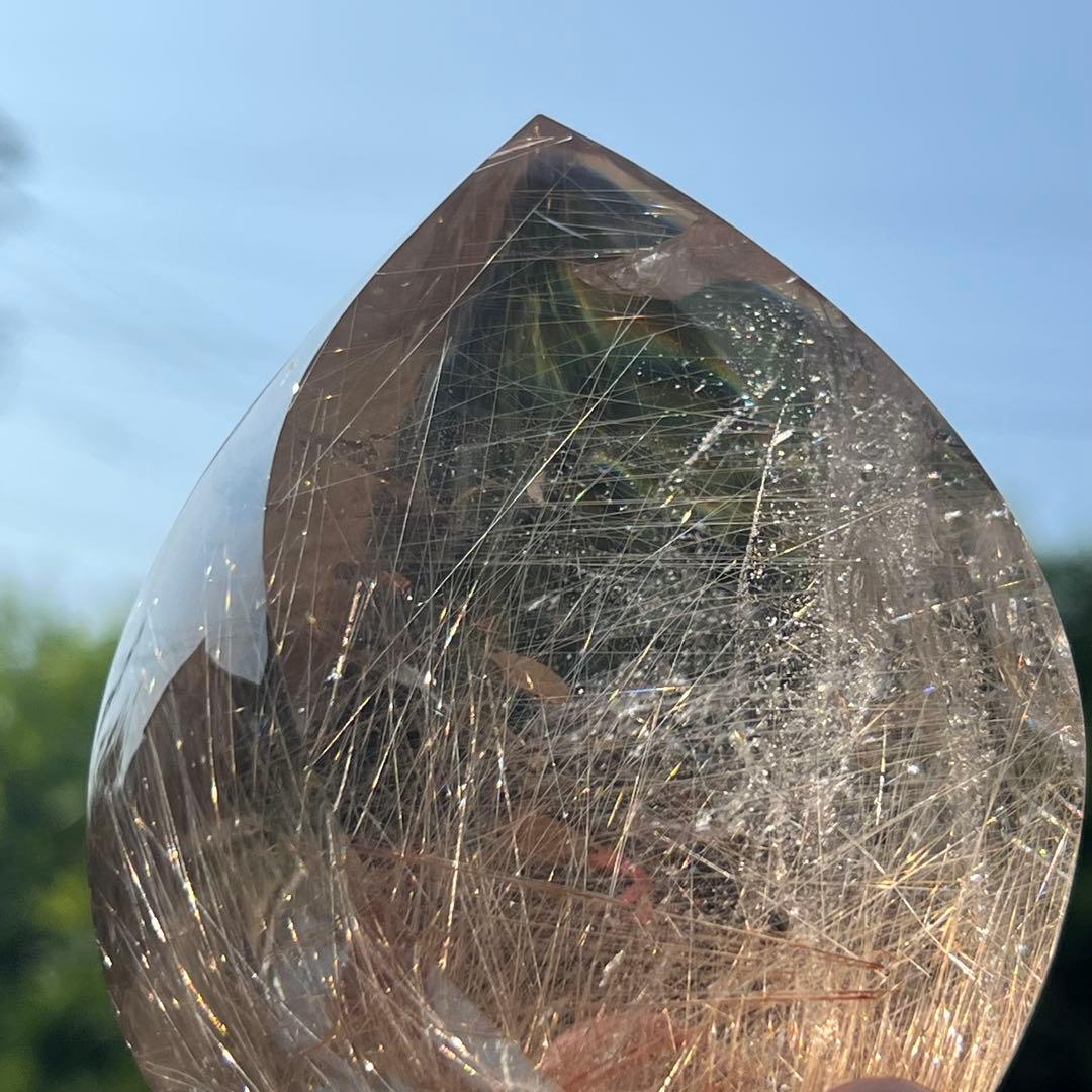 ✳️☆極上の透明度に煌めき抜群のルチル☆ゴールドルチル 雫型 天然石 磨き石 原石