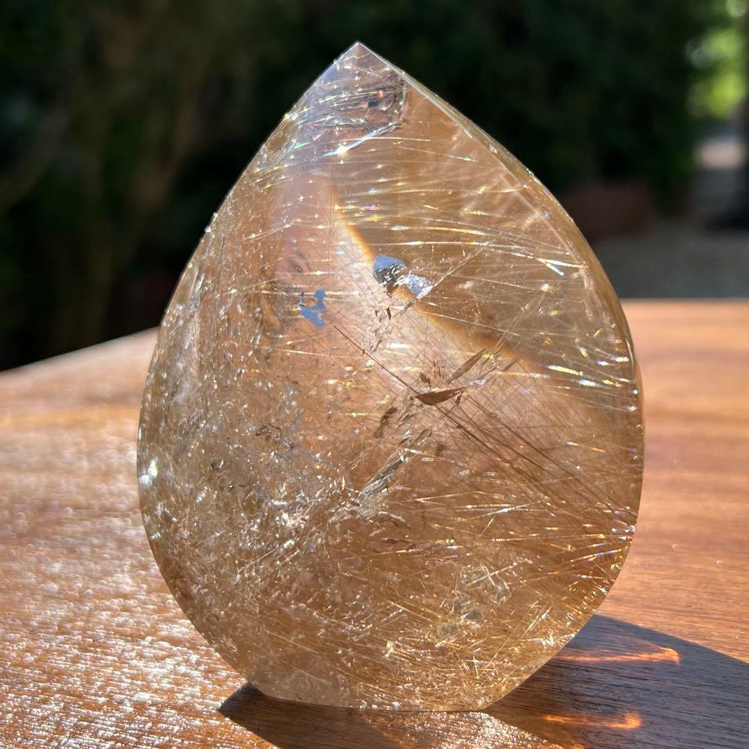 ✳️☆極上の透明度に煌めき抜群のルチル☆ゴールドルチル 雫型 天然石 磨き石 原石