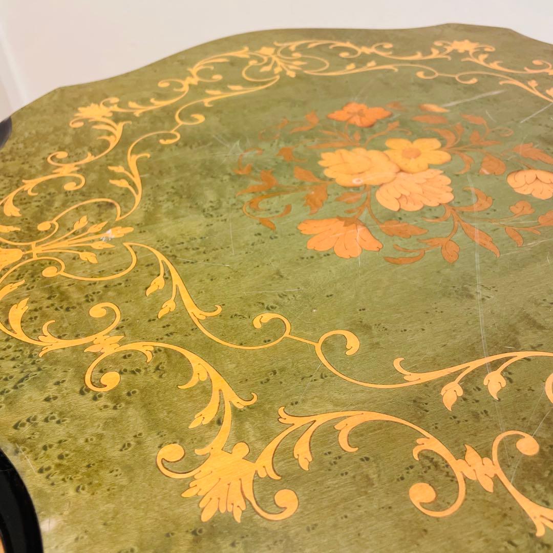 イタリア製 象嵌サイドテーブル コーヒーテーブル グリーン アンティーク