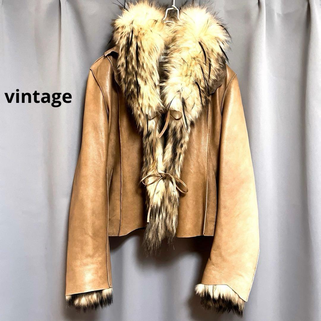 vintage ファーレザージャケット 山羊革 リボン アーカイブ y2k