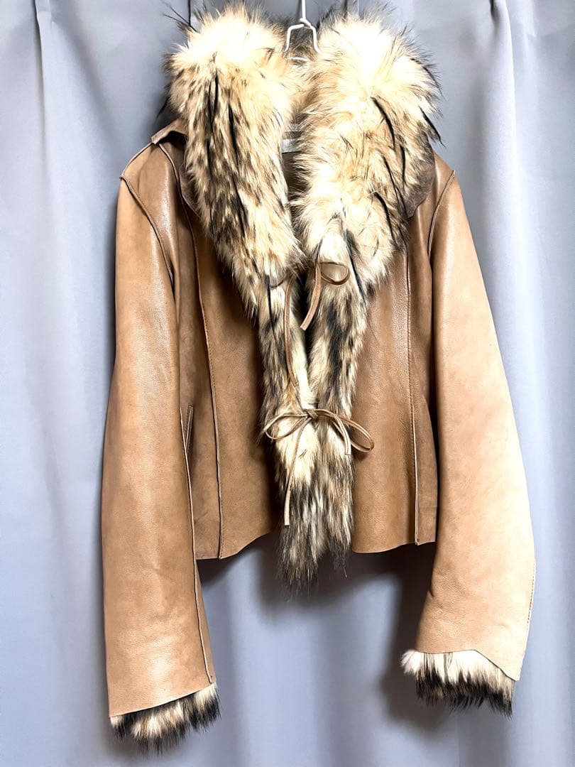 vintage ファーレザージャケット 山羊革 リボン アーカイブ y2k