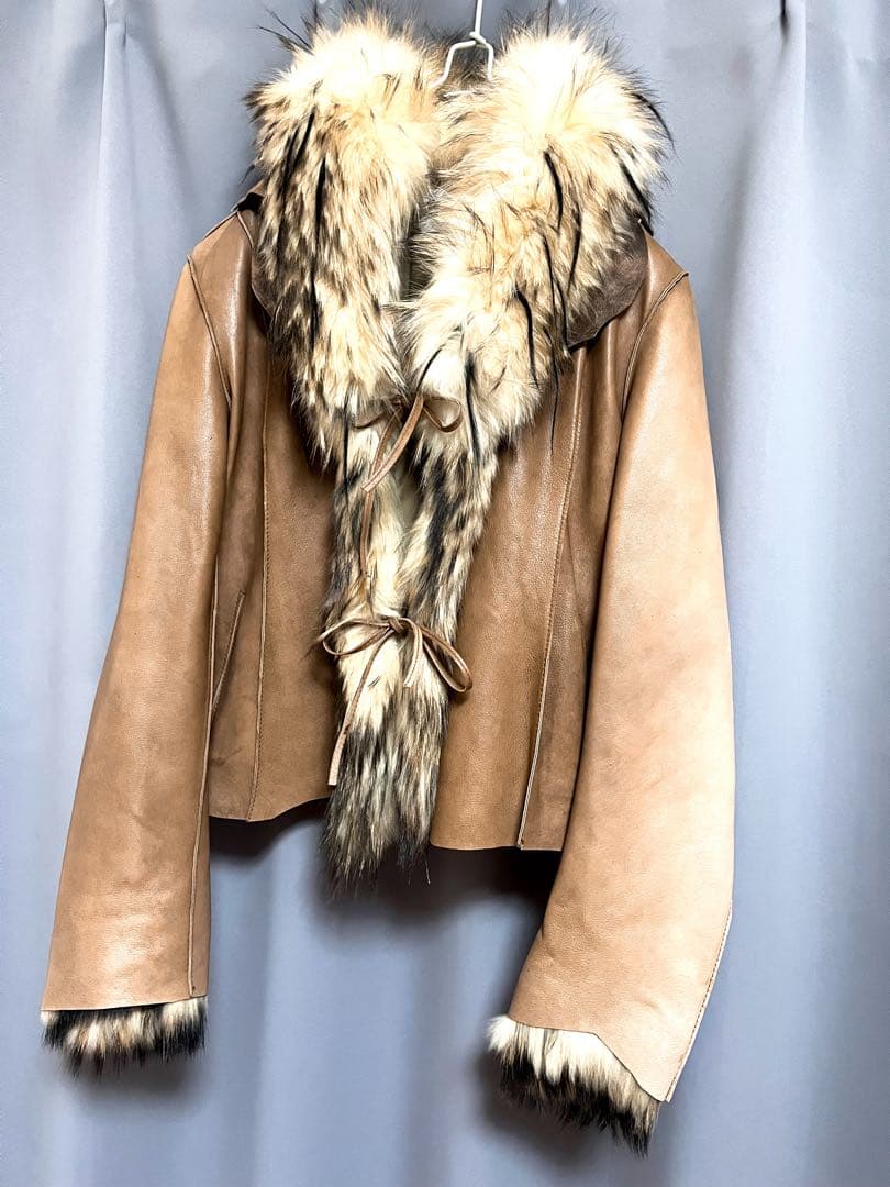 vintage ファーレザージャケット 山羊革 リボン アーカイブ y2k