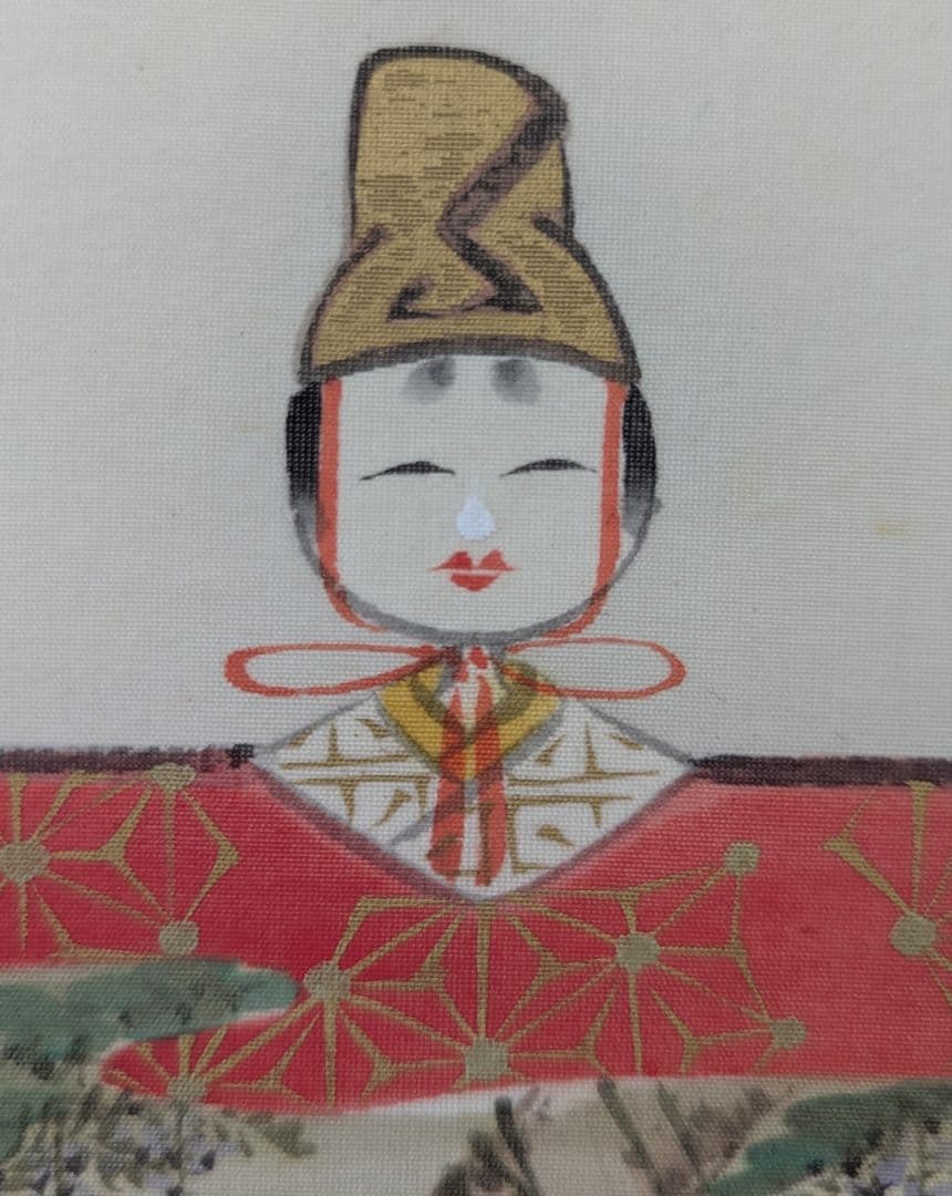 上品な立雛図 掛軸 髙嶺筆 肉筆 絹本 陶器軸【桃の節句・雛祭り】