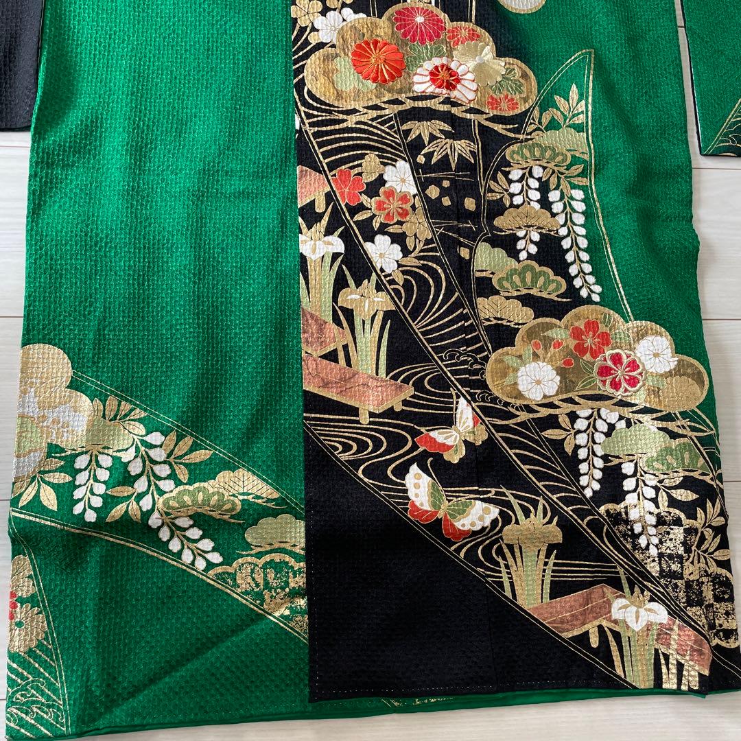 総絞り振袖 花柄 金糸刺繍　帯と小物セット