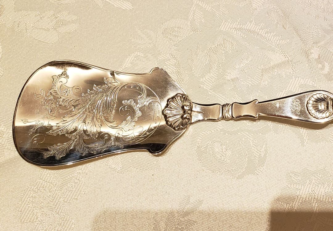 純銀P 特大 シルバープレート ケーキサーバー スプーン 白蝶貝 アンティーク