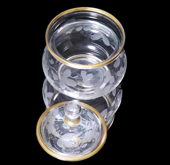 オールド・バカラ 金彩 蓋物 1900年頃 グラヴュール アンティーク 草花文