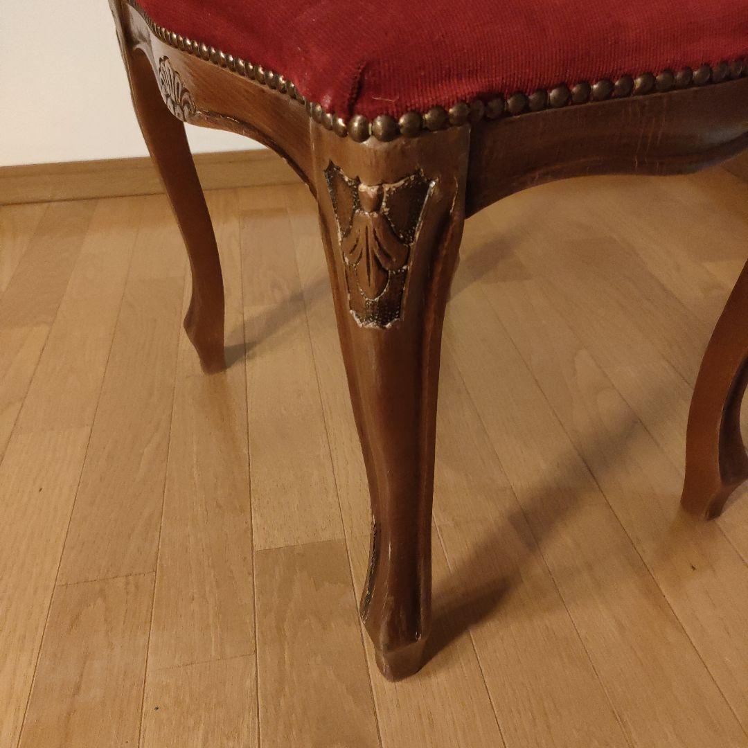 スツール レッド 猫脚 木製 オットマン アンティーク家具 レトロ ②