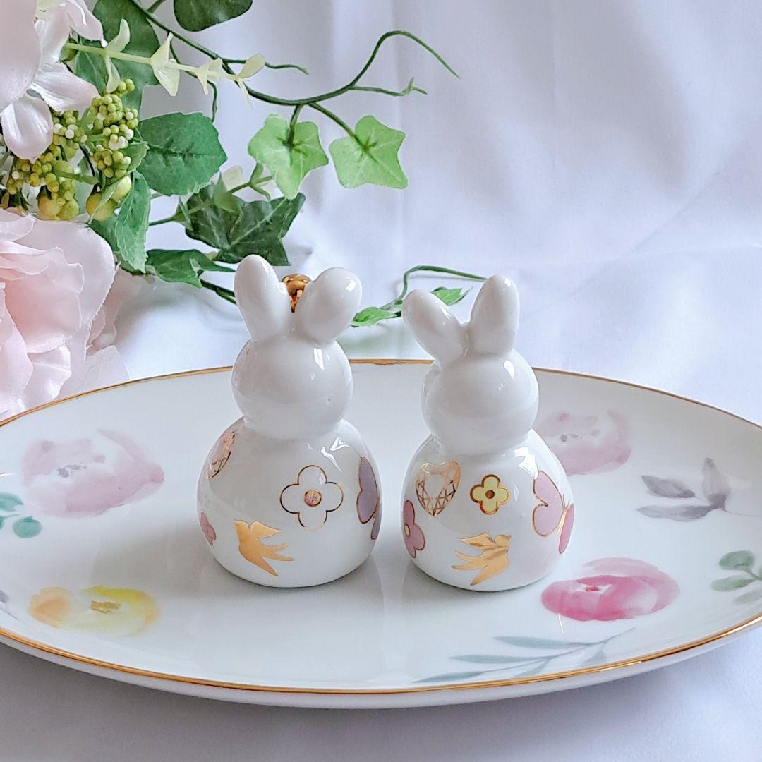 うさぎ雛　陶器　ポーセラーツ　ハンドメイド　金彩　桃の節句　雛　人形　日本