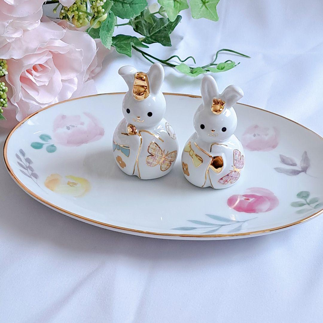 うさぎ雛　陶器　ポーセラーツ　ハンドメイド　金彩　桃の節句　雛　人形　日本