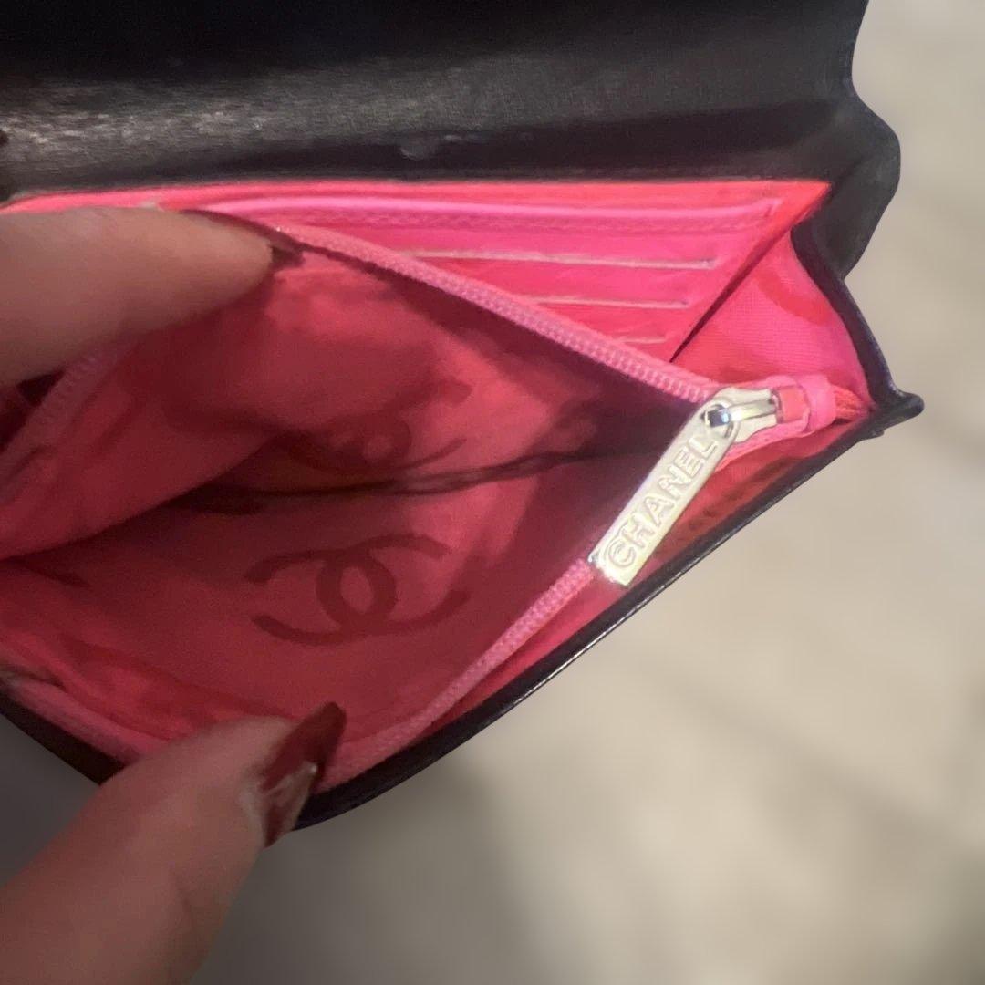 CHANEL シャネル カンボンライン レザー 二つ折り財布 コンパクト財布