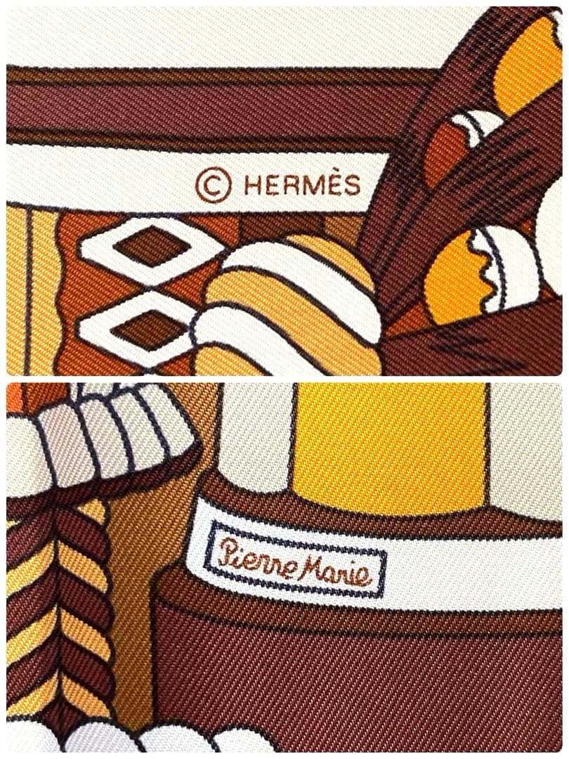 希少色 美品 エルメス シルクスカーフ カレ90 パティスリーフランセーズ 菓子