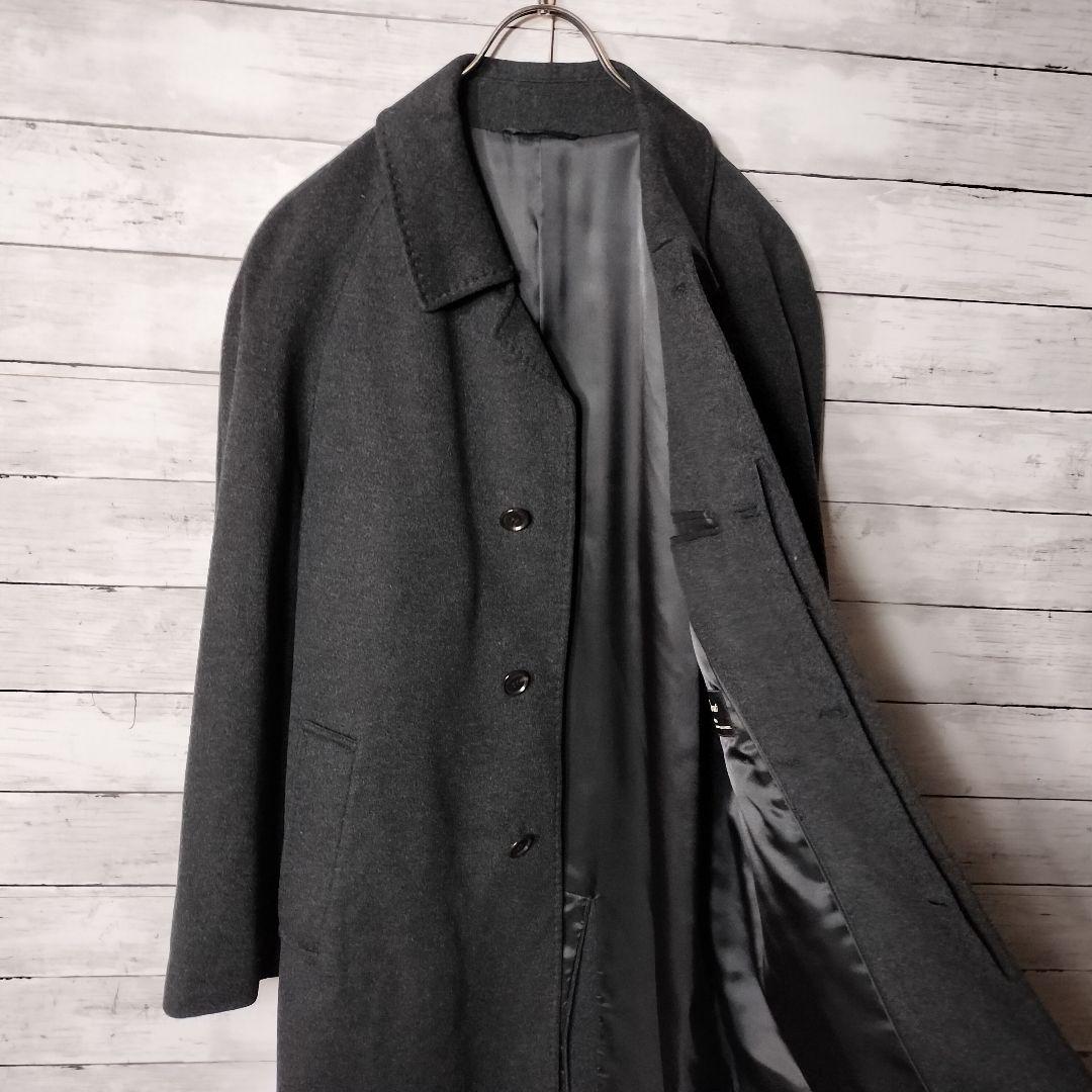 【上質なカシミヤ100%】ヴィンテージ古着 ステンカラーコートロング 比翼仕立て