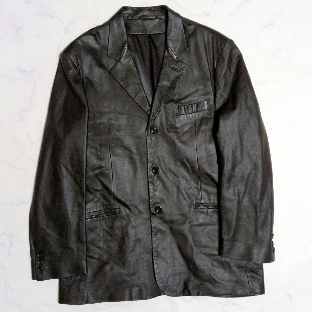 ヴィンテージ テーラードジャケット ラムレザー 3B ブラック XL〜2XL