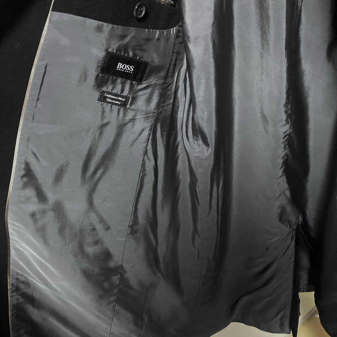 美品 HUGO BOSS ヒューゴ ボス ブラック ウール ステンカラーコート