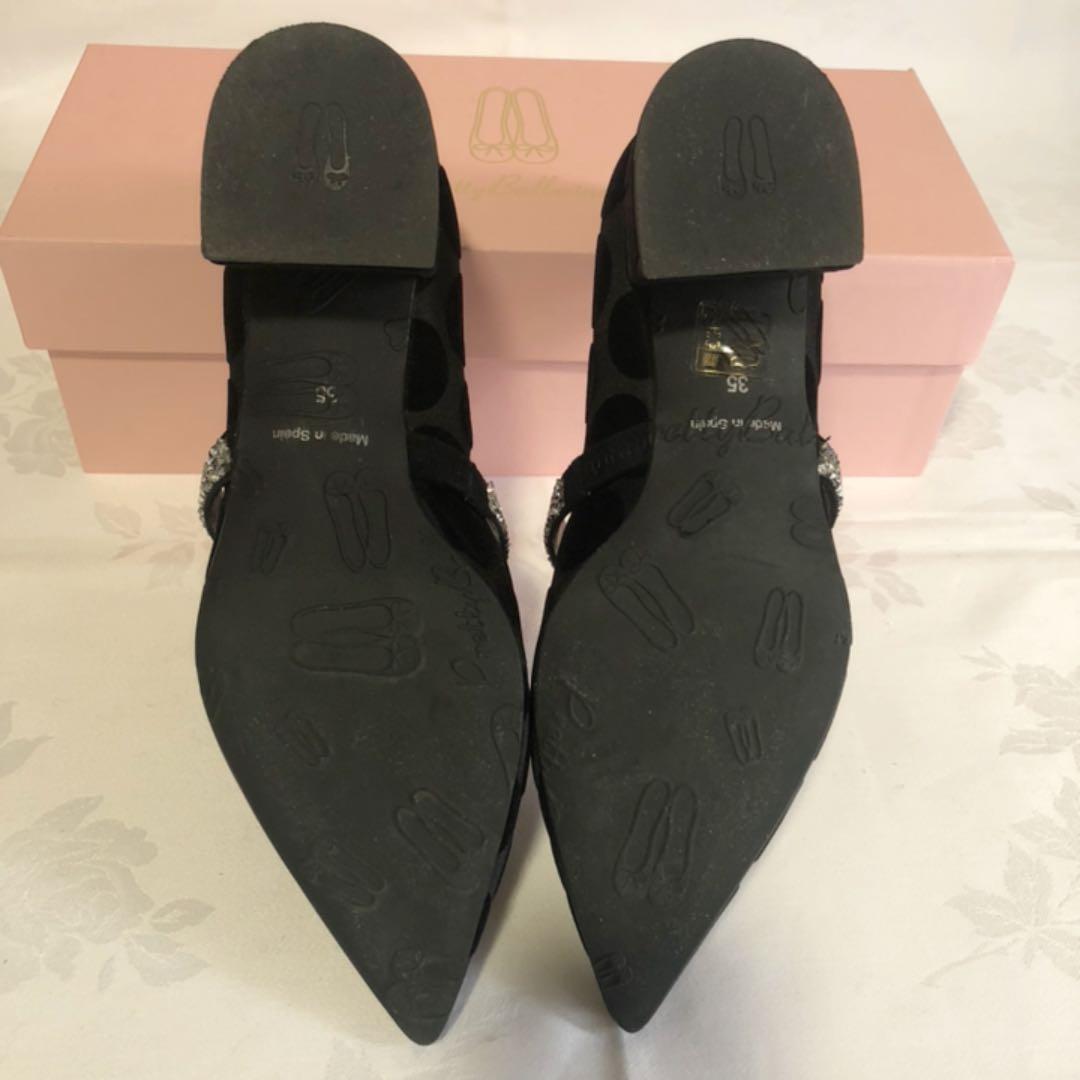 Mi様【美品】プリティバレリーナ スワロフスキー使い パンプス黒 22.5㎝