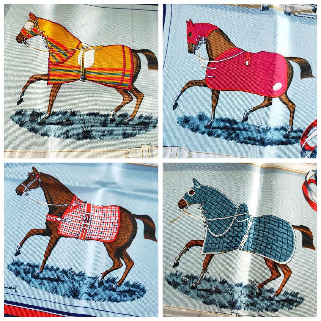 ☘️極美品☘️ HERMES カレ90　馬着　ライトブルー ネイビー