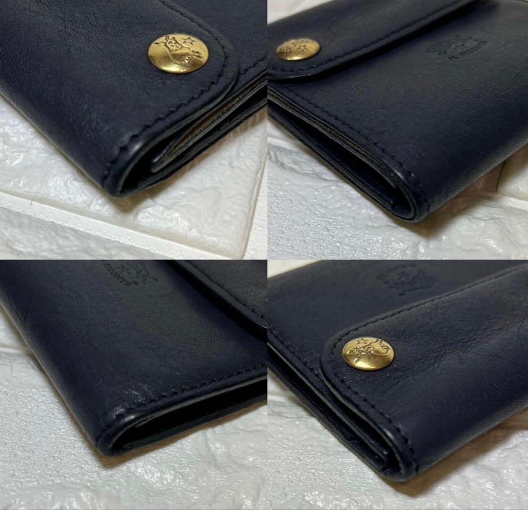 イルビゾンテ　三つ折り財布　ミニウォレット　シボ革　レザー　ネイビー
