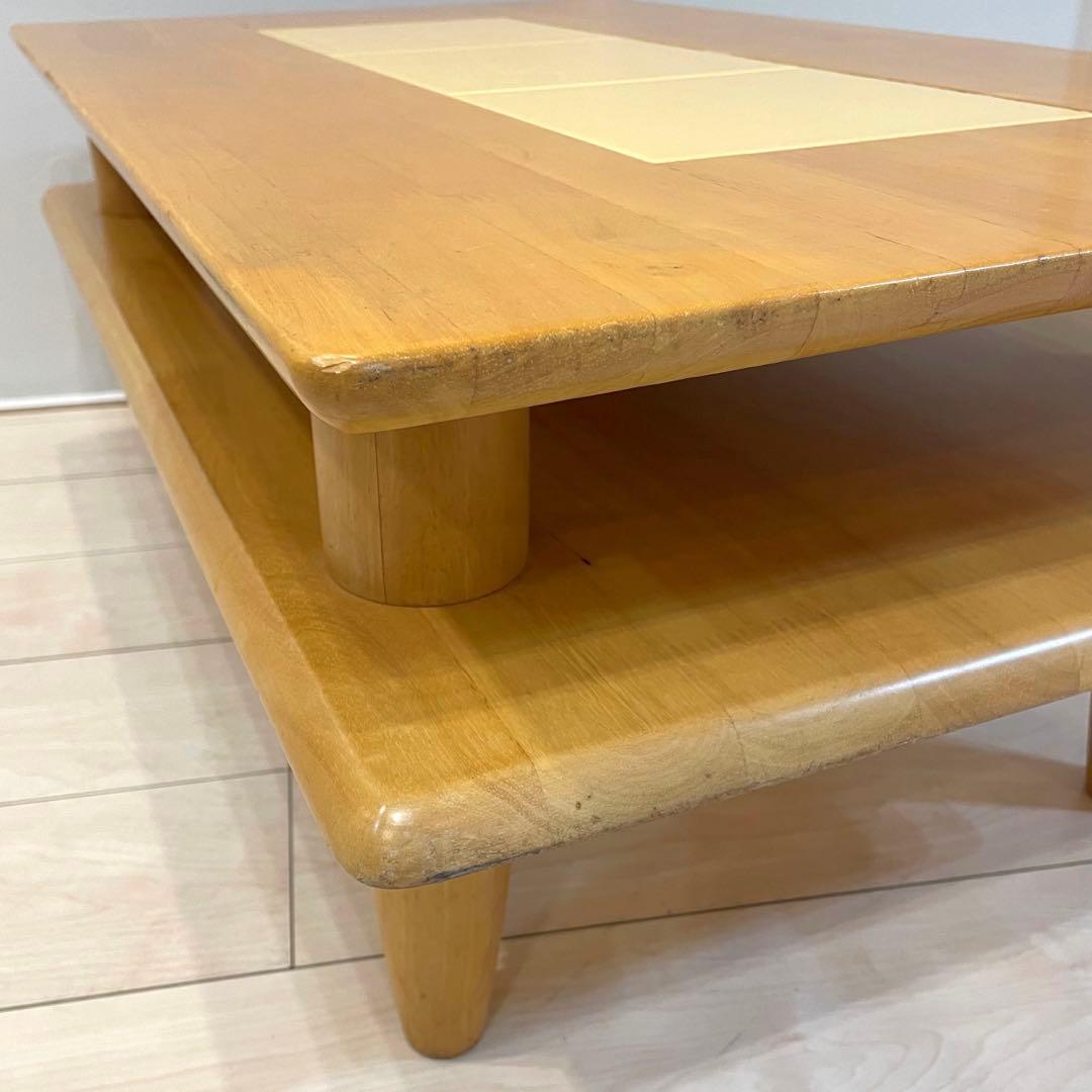 タイル天板 木製ローテーブル 棚付き ナチュラル 北欧風 ミッドセンチュリー