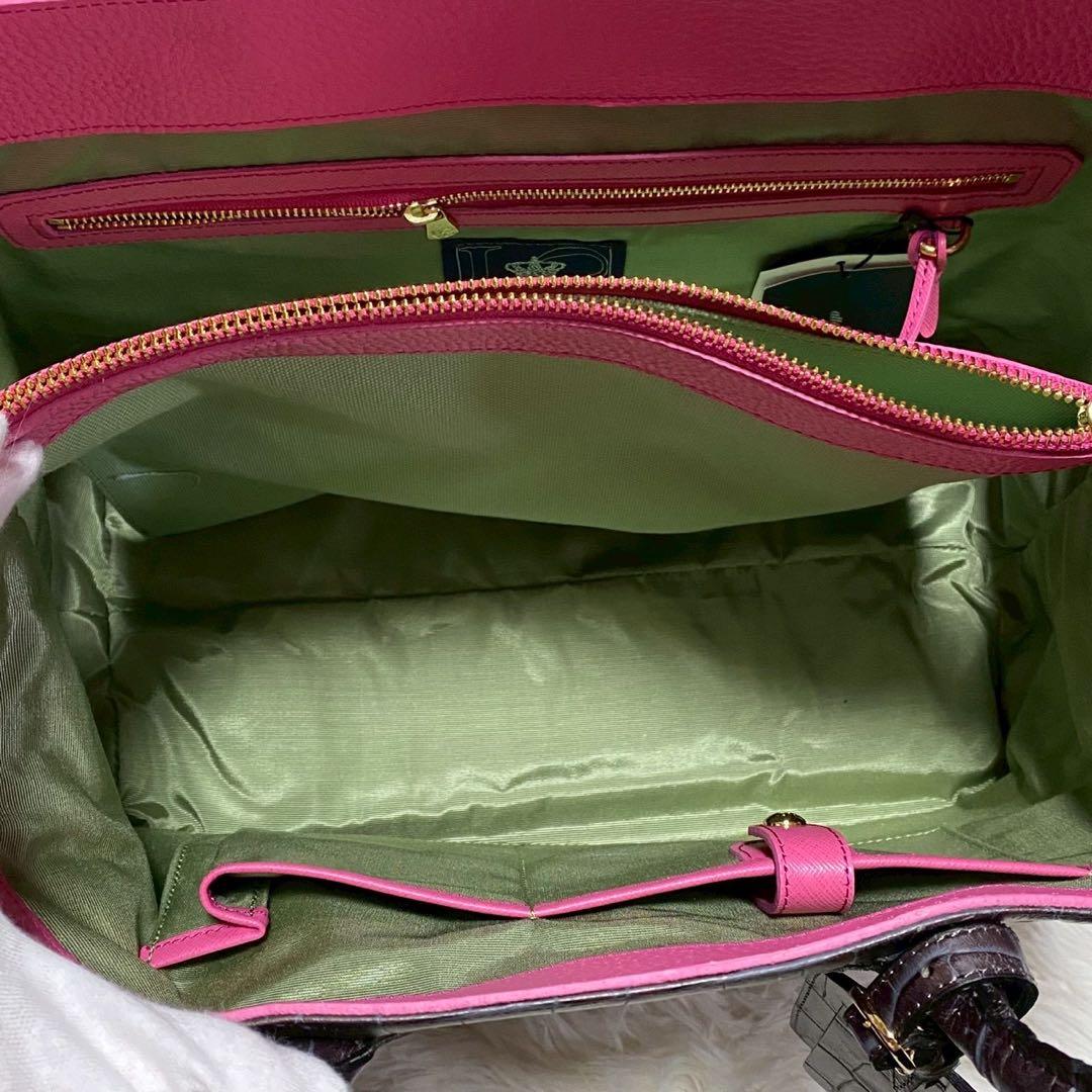 新品タグ付✨A.D.M.J.トートバッグクロコ型押し焦茶×内マルチカラー付属品⭕️