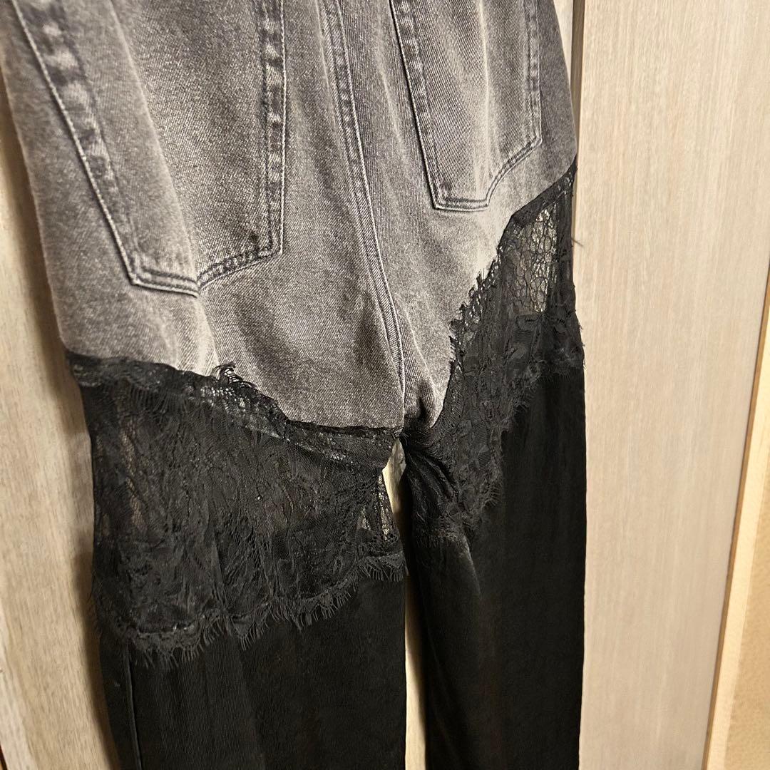 prank project デニムレースブロッキングパンツ 黒 36
