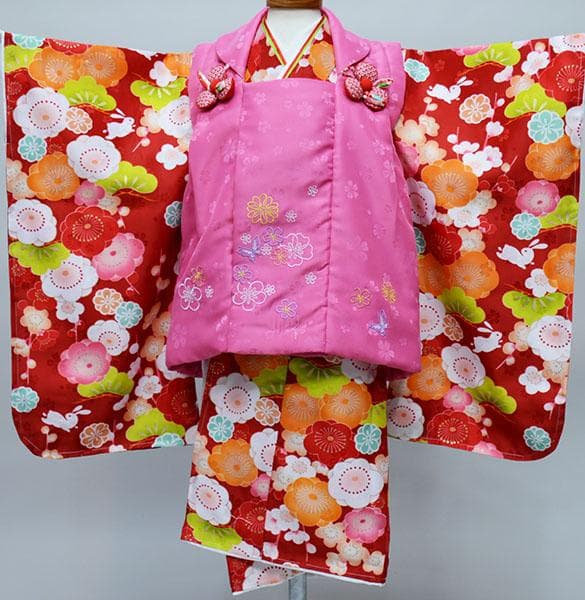 七五三 三歳 女児 被布着物フルセット 百花繚乱 お仕立て無料 NO34178