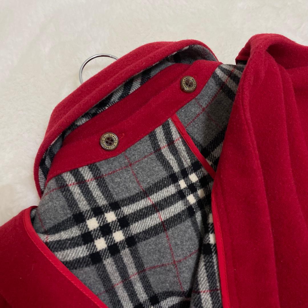 【美品】バーバリーブルーレーベル ノバチェック ダッフルコート レッド グレー