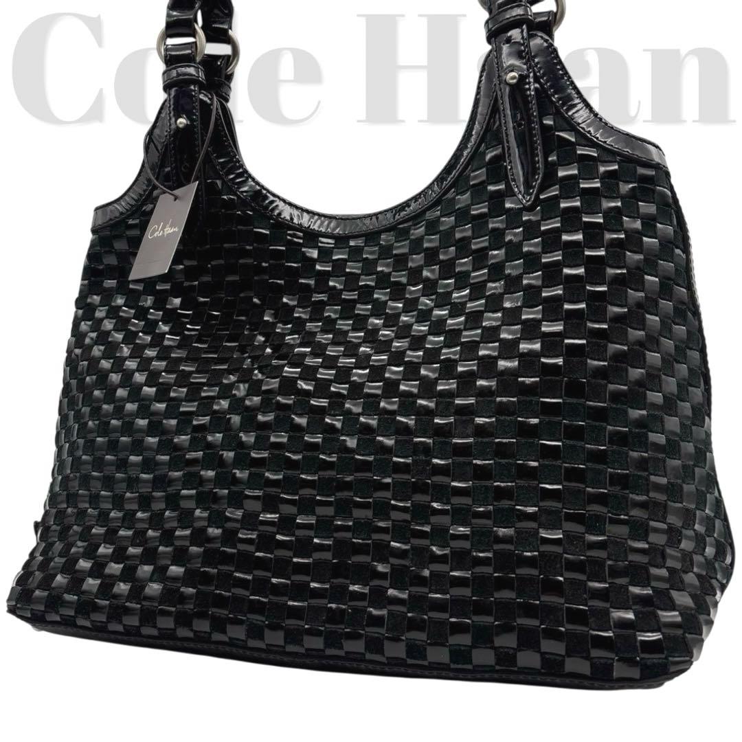 未使用品◎ コールハーン A4可 肩かけ可 トートバッグ 編み込みデザイン 黒