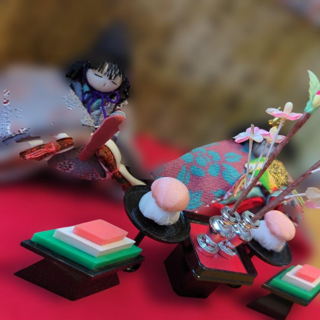 ハンドメイド　古布ちりめん　雛人形セット