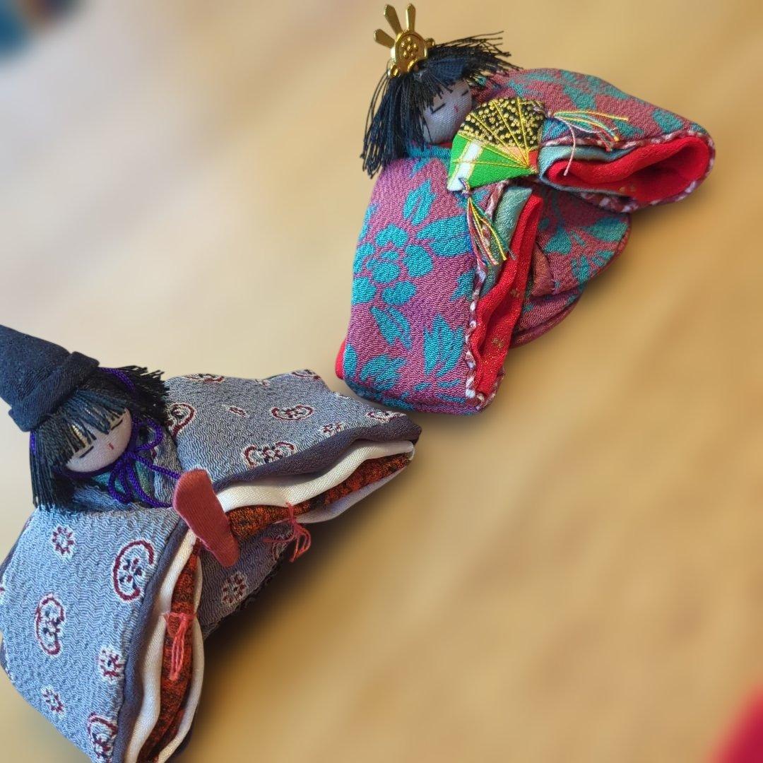 ハンドメイド　古布ちりめん　雛人形セット