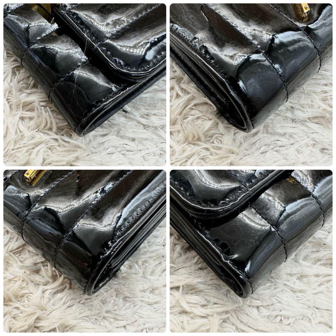 【美品】サンローラン 三つ折財布 ブラック エナメル YSL ゴールドロゴ