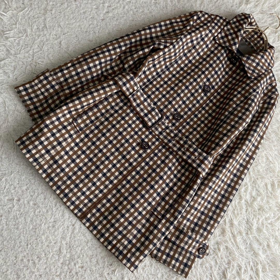 《良品》 Aquascutum チェック柄コート ブラウン 9号 キレイめ