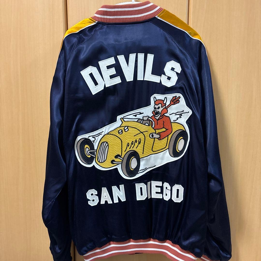 HOUSTON Devils スカジャン Lサイズ ネイビー/オレンジ