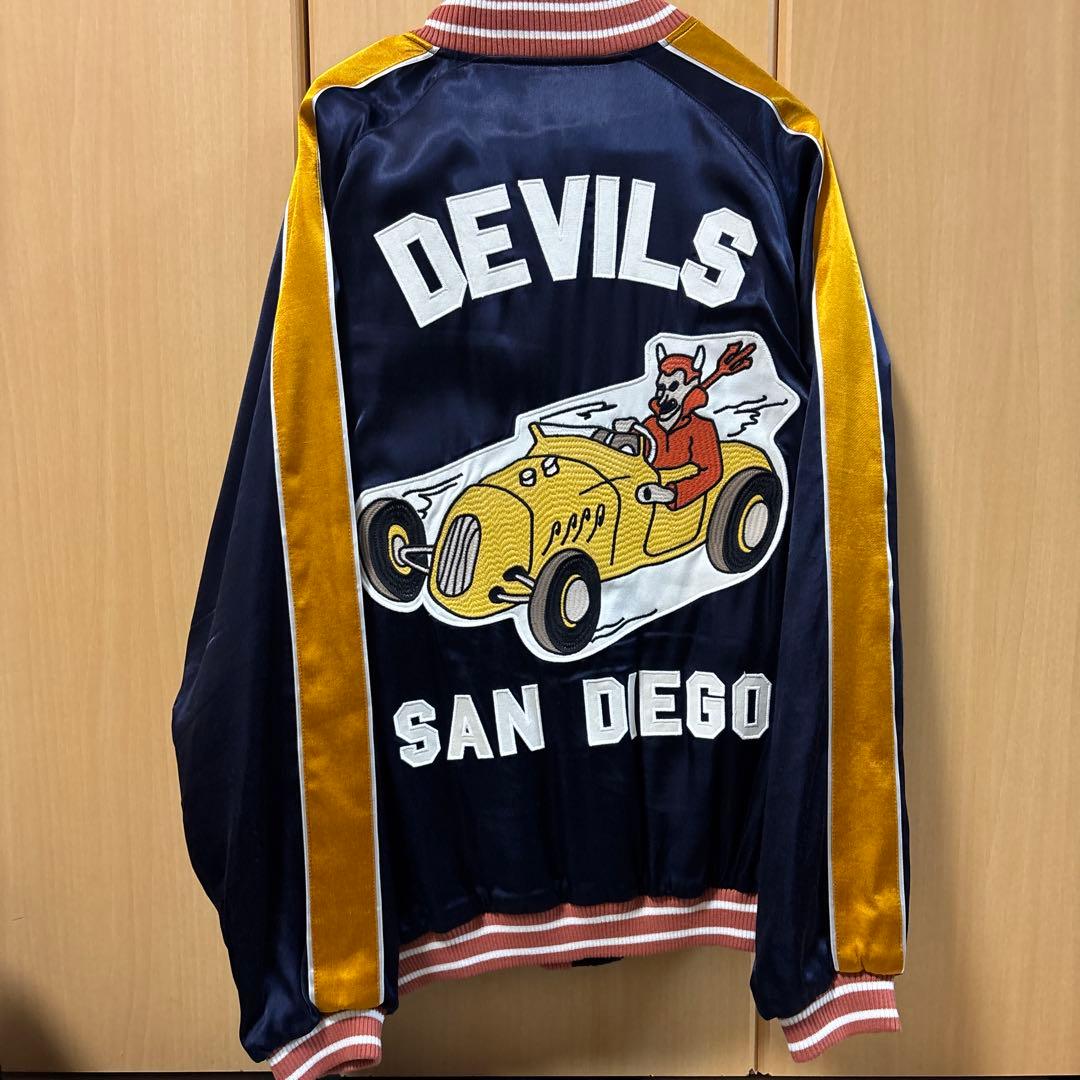 HOUSTON Devils スカジャン Lサイズ ネイビー/オレンジ