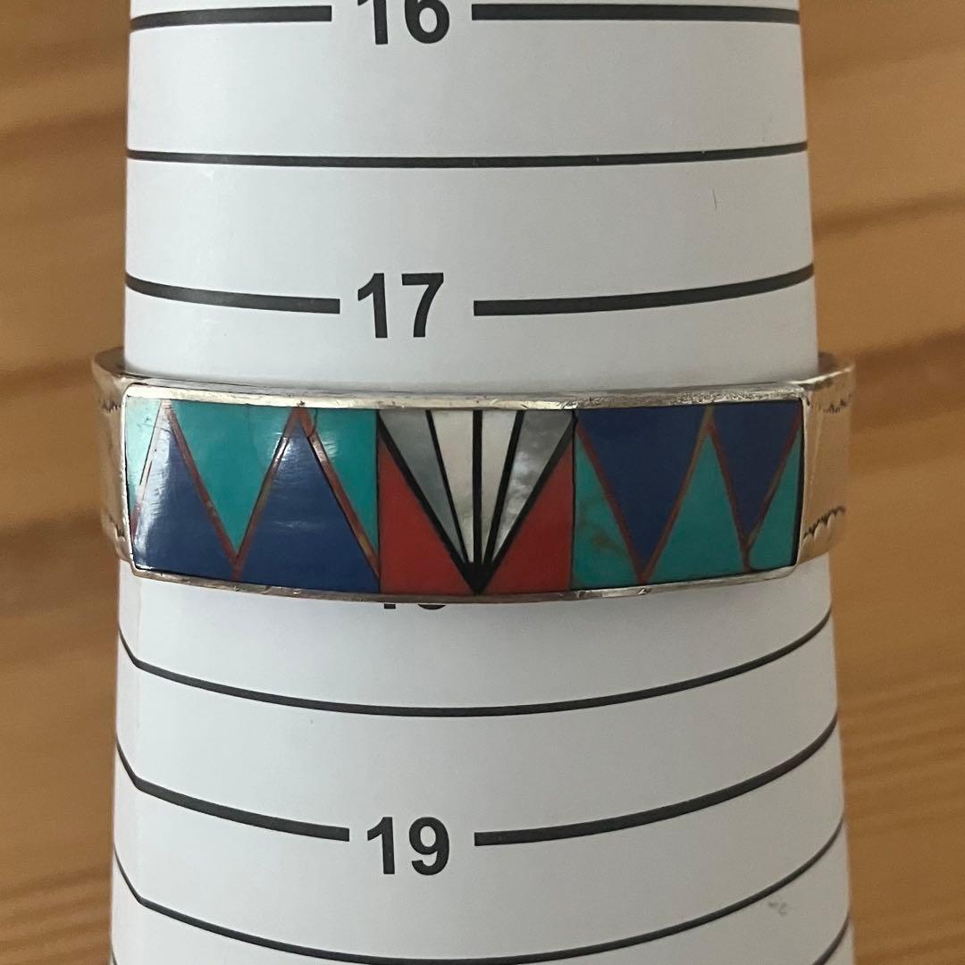 47g ズニ族 スターリングシルバー インレイ マルチストーン ブレスレット