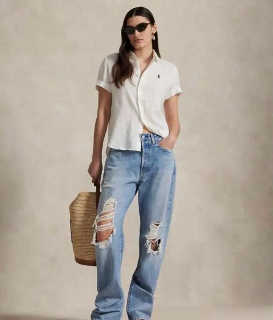 ラルフローレン　リネン　麻　半袖シャツ　ホワイト　160