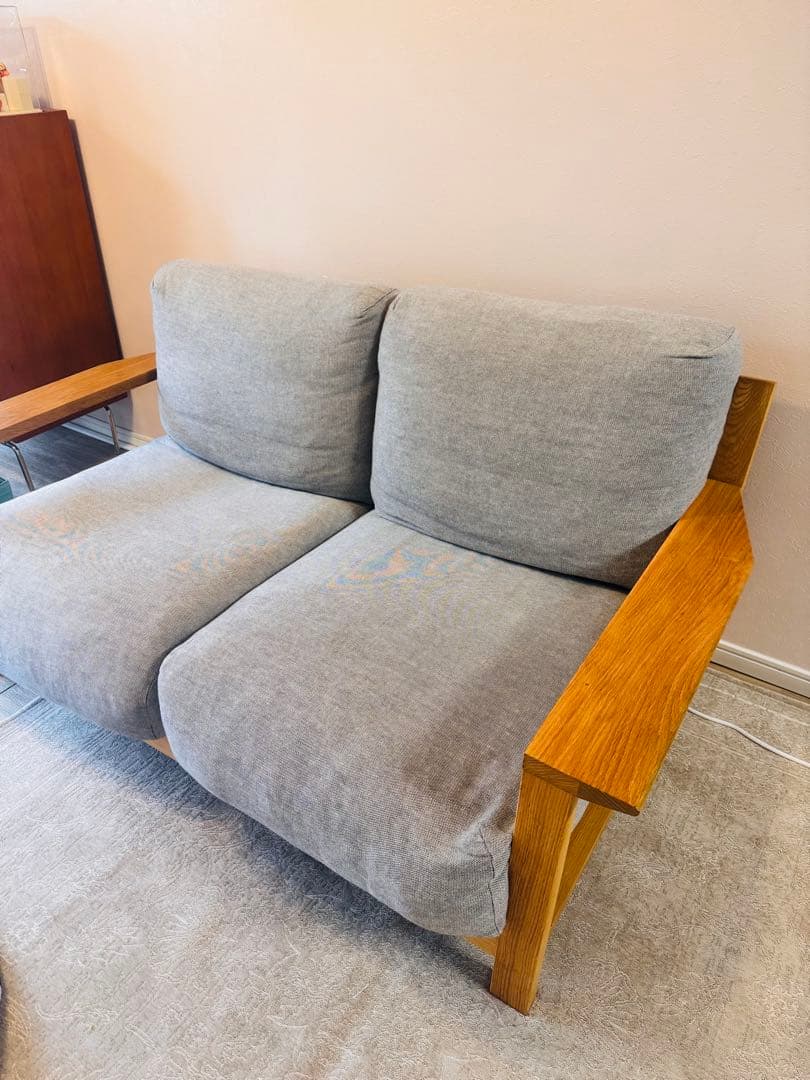 【無印良品】フェザーポケットコイル２シーターグレー木製フレーム