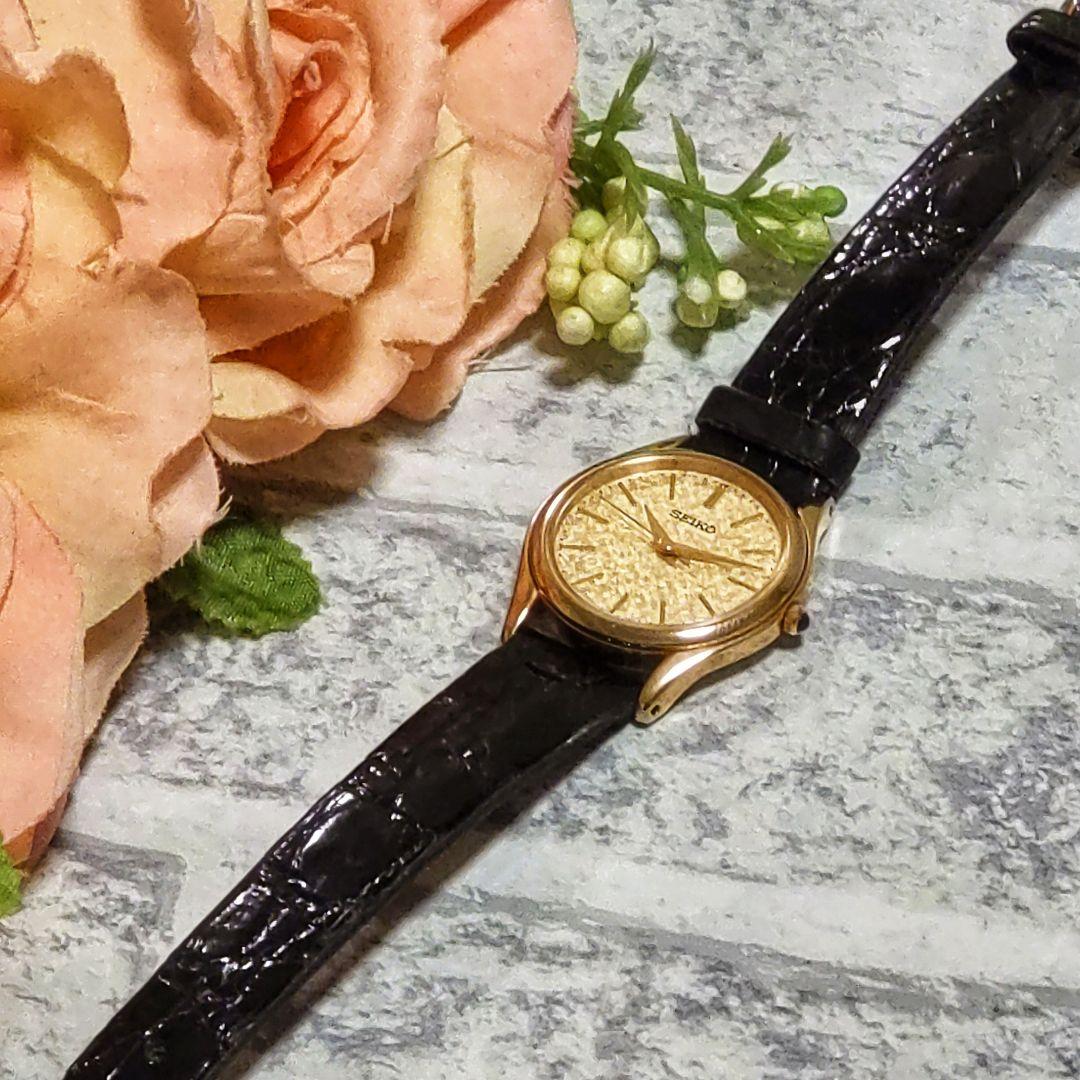 稼働品　SEIKO　セイコー　レディース腕時計　ゴールド文字盤　純正ベルト