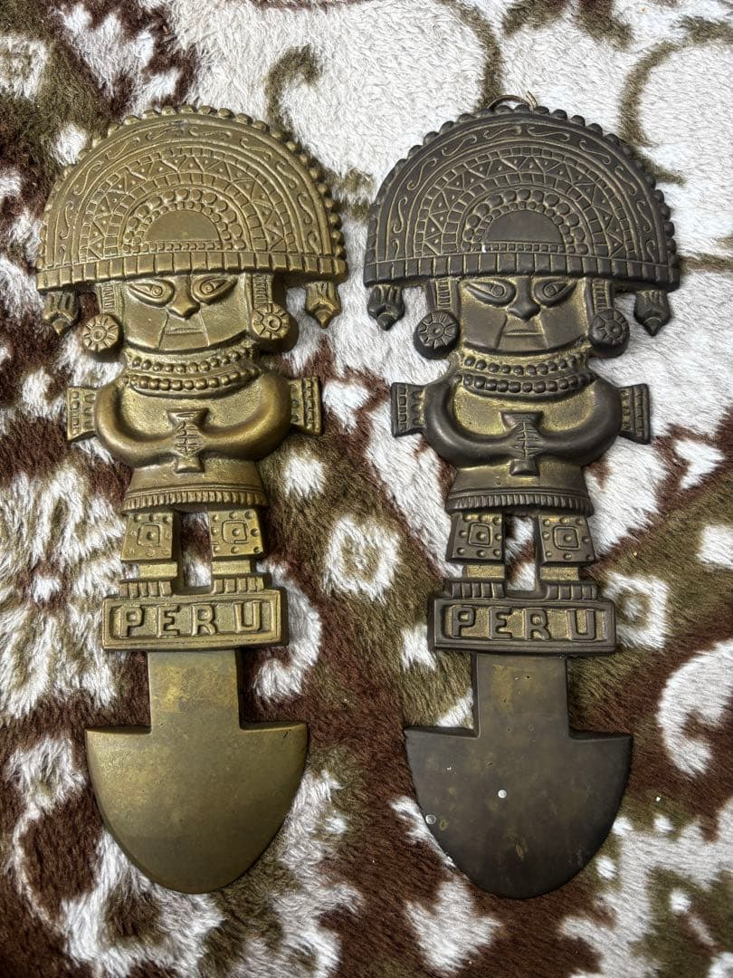 ペルー土産 銅板 トゥミ 壁掛け 2点セット
