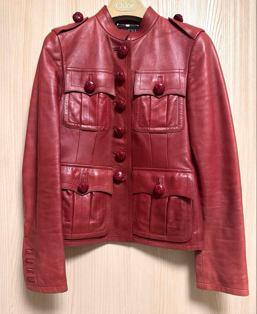 GUCCI 本革 ラム レザージャケット 38 レッド